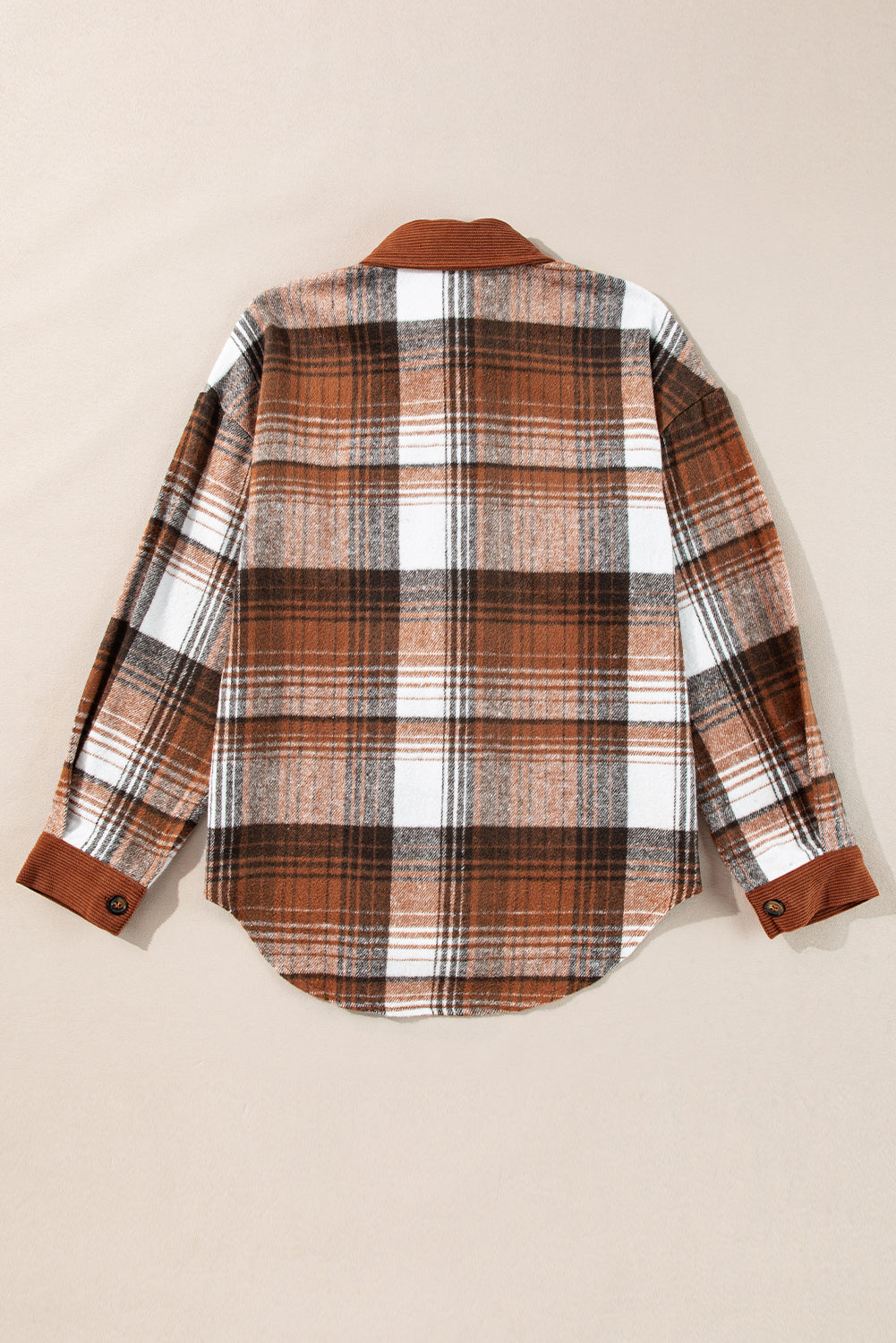 Light Pink Plaid Corduroy Patchwork Chest Pocket Shacket