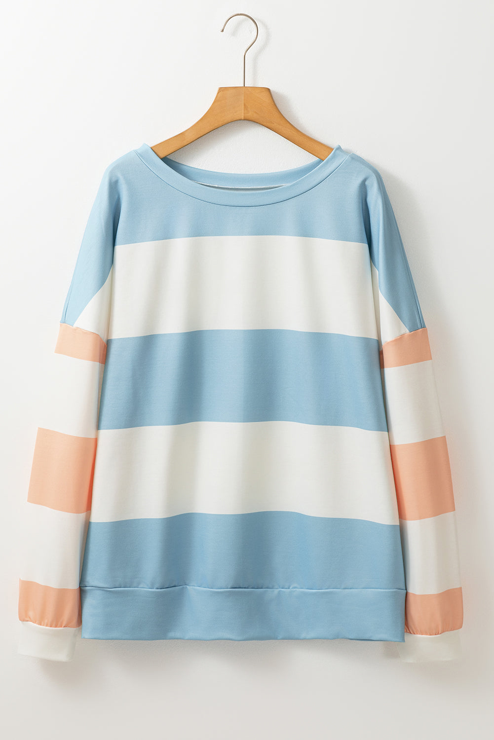 Light Blue Colorblock Striped Drop Shoulder Long Sleeve Top