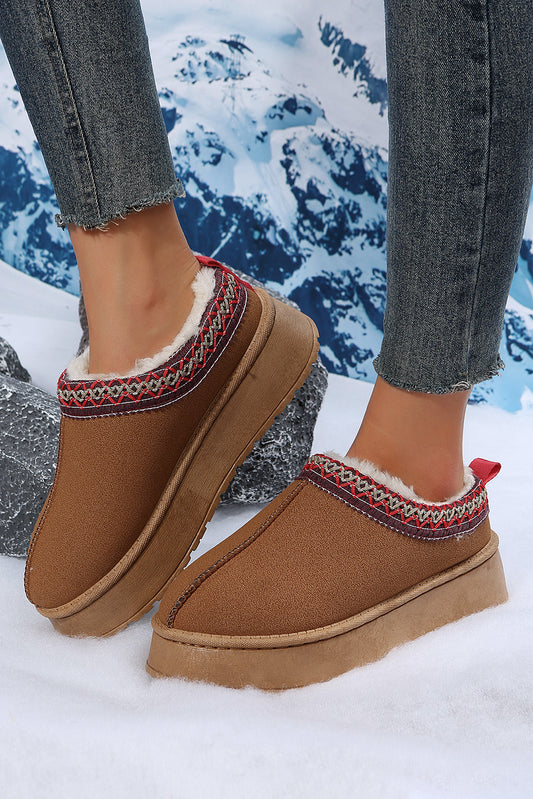 Chestnut Contrast Print Suede Plush Lined Snow Boots